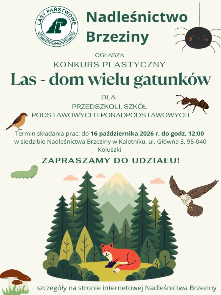 Plakat dotyczący konkursu "Las - dom wielu gatunków".